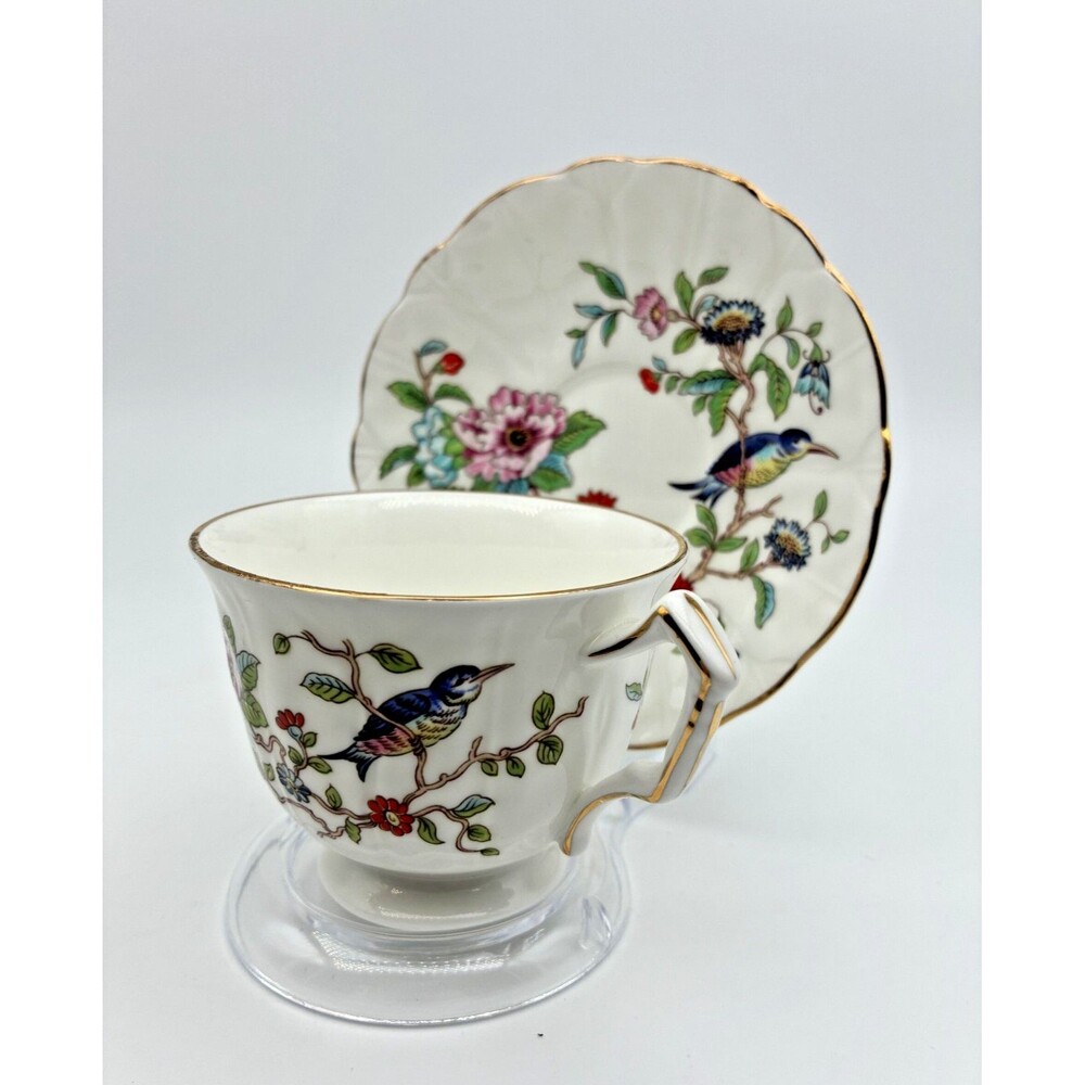 Aynsley Fine Bone China Tea Cup & Saucer Pembroke Birds & Flowers Gold England